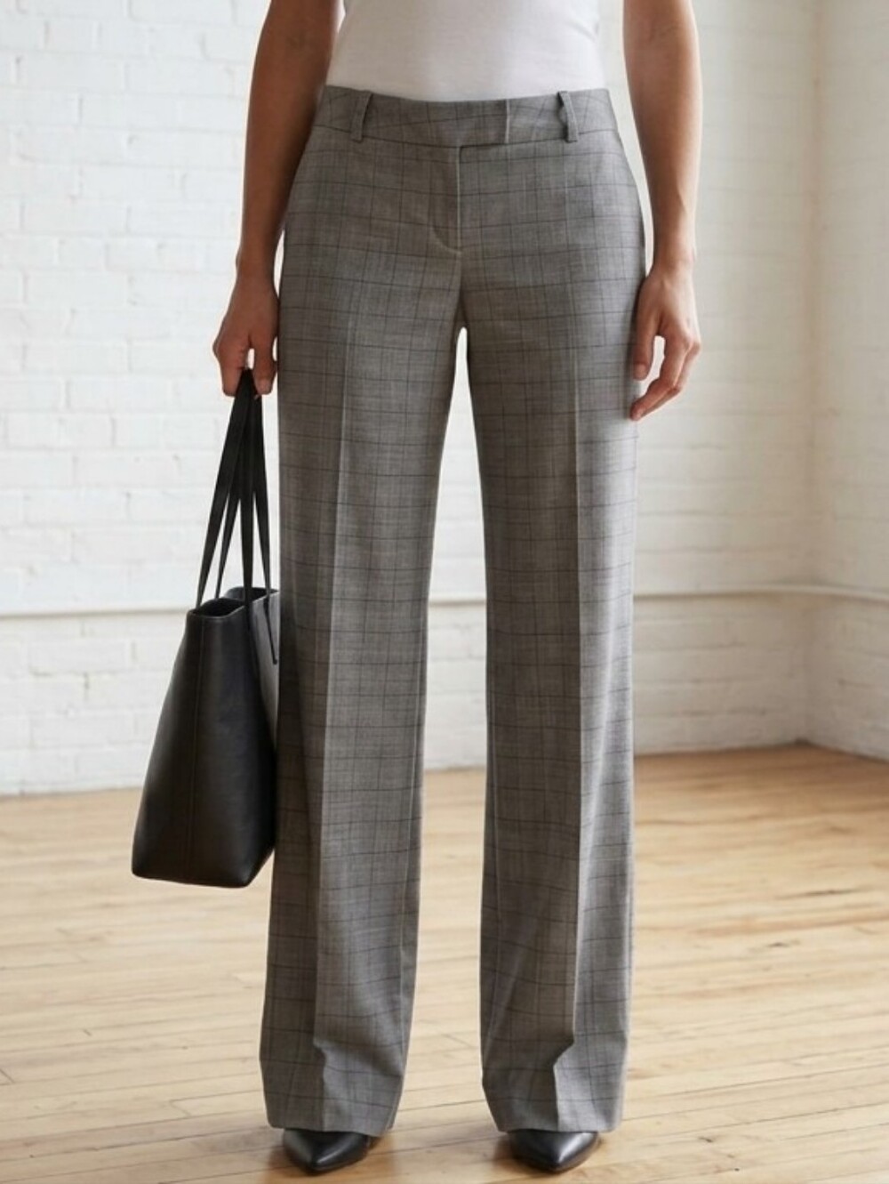 Plaid grey pants, wide leg HM